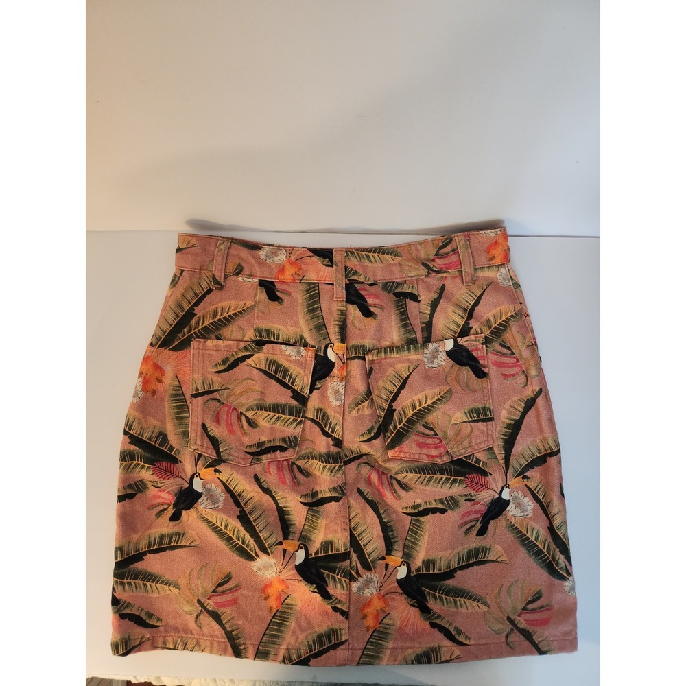 Farm Rio for Anthropologie Toucan Palm Tropical Button Front Mini Skirt Small